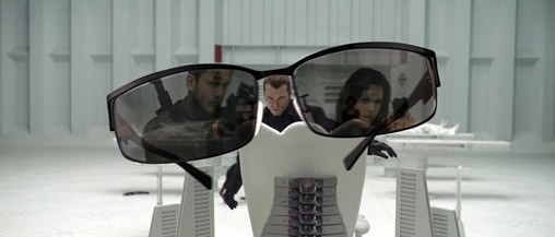 The sunglasses reveal the the villain may be in trouble.