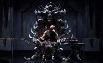 Riddick sits on the Iron Throne.