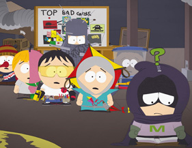 Mysterion has a dark and tragic secret, as you can see by the reactions of his fellow heroes.