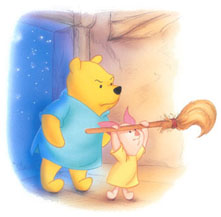 Pooh and Piglet don't like nighttime chores.